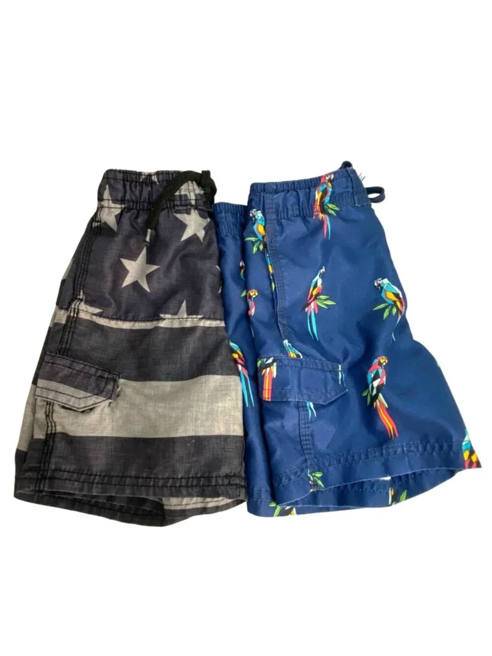 Okanu Surf Toddler Boy's Lot of 2 Beach Swim Trunks Parrot Flag Print Size 4T